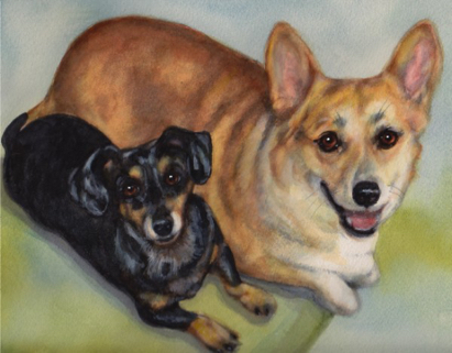 Corgi Dachshund Watercolor Carol Wells